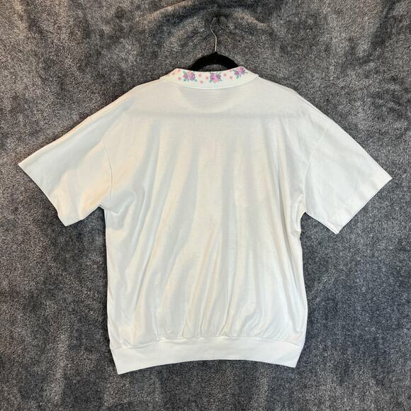 Vintage Cabin Creek Shirt Womens Petite 14P White Floral Graphic Banded Hem 90s - Picture 10 of 11